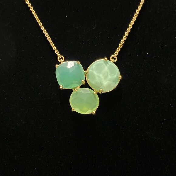 Kate Spade Triple Faceted Green Pendant Gold Chain Necklace Like New Adj… - Picture 2 of 9